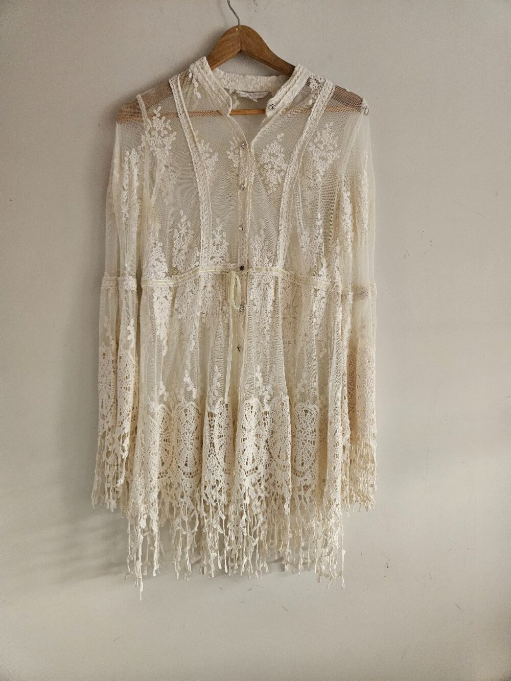 Boston Proper Sheer Mesh Tunic Top Medium Cream Boho Coastal Whimsy